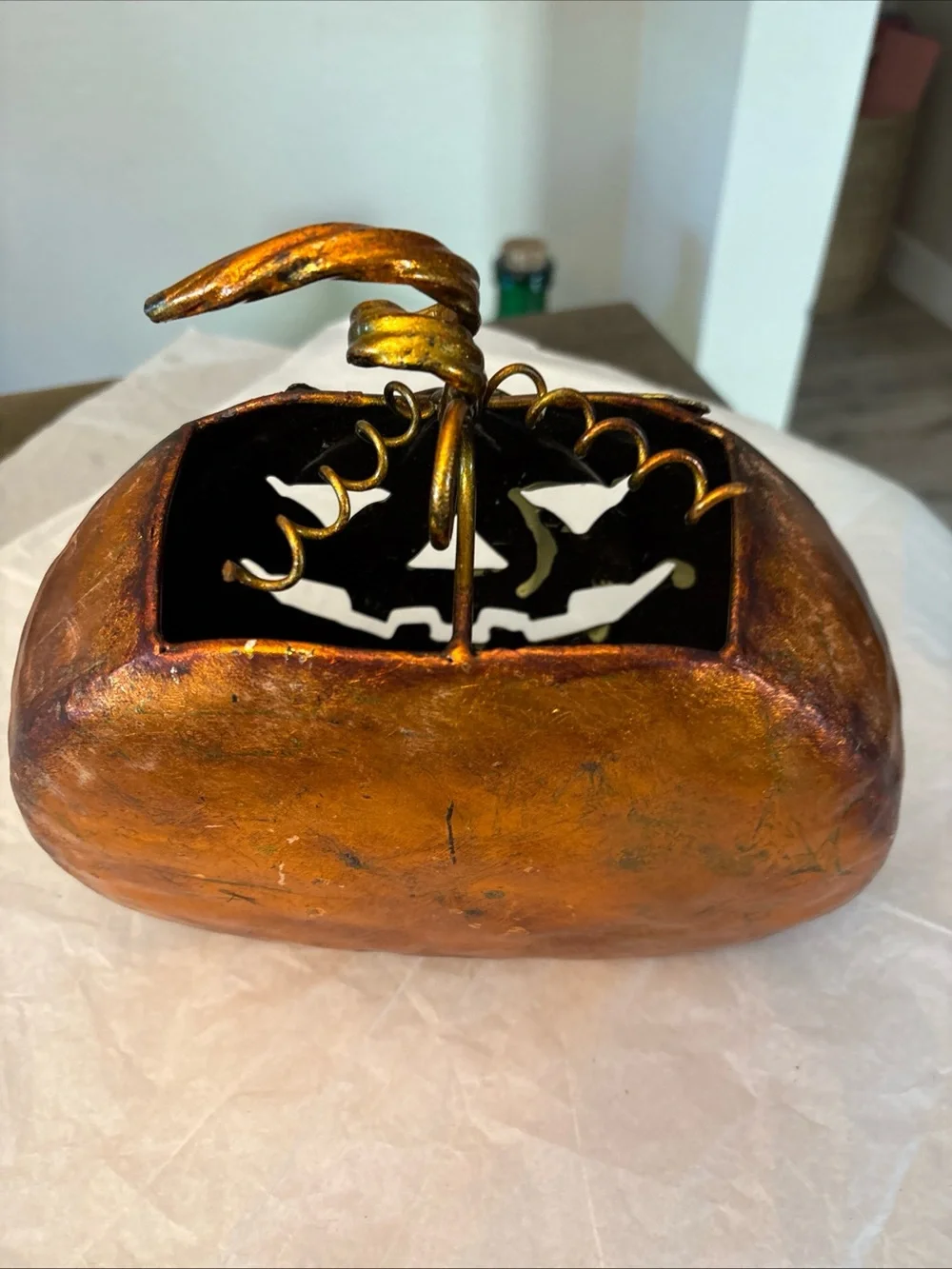 Adorable Hanging /sit Orange Metal Pumpkin Candle Holder Fall Autumn Decoration